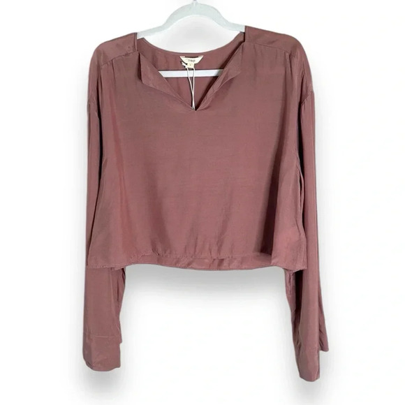 NWT Nap Loungewear Cropped Bell Sleeve Blouse Mauve Pink Size Large - Picture 1 of 8